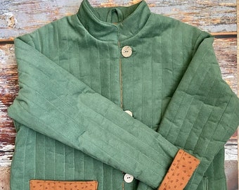 Quilted Linen Jacket: Women's Buttoned Coat with Pockets