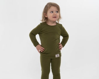 Natural Merino Wool Kids Pajama Set, Long Sleeve Shirt and Toddler Leggings, Toddlers Wool Pajama Two Piece Set, Sustainable Kids Clothes