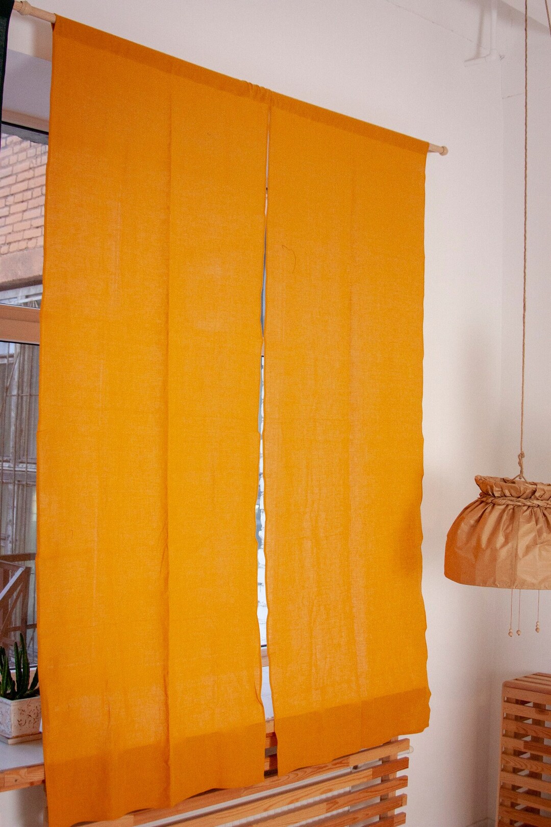 Mustard Color Linen Door Curtain Japanese Linen Noren Panel Etsy