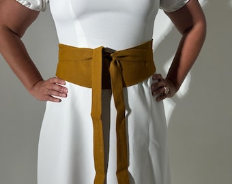 OBI Belt, Corset Belt, Mustard LINEN Belt, Wide Waist Belt, Personalized adjustable double layer aesthetic fabric belt for women