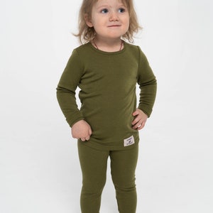 Natural Merino Wool Kids Pajama Set, Long Sleeve Shirt and Toddler Leggings, Toddlers Wool Pajama Two Piece Set, Sustainable Kids Clothes image 5