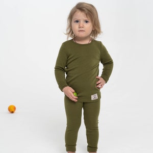 Natural Merino Wool Kids Pajama Set, Long Sleeve Shirt and Toddler Leggings, Toddlers Wool Pajama Two Piece Set, Sustainable Kids Clothes image 4