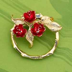 Vintage Rose Ring Elven Art Nouveau Brooch - W1