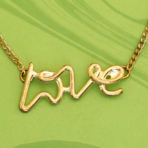 Vintage Intricate Love Word Gold Tone Necklace 18 inch - W12