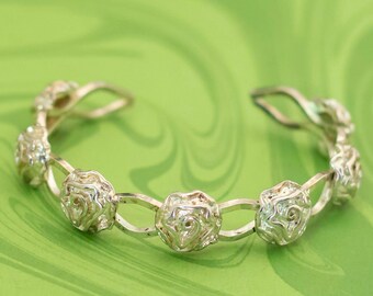 Vintage Elven Sterling Silver Roses Cuff Bracelet 7 inch - W17