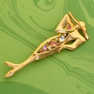 Vintage Art Deco Stylish Figure Rhinestones Gold Tone Brooch - W1