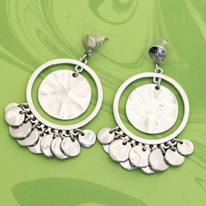 Vintage Edwardian Dangling Coins Silver Tone Dangle Earrings - W6