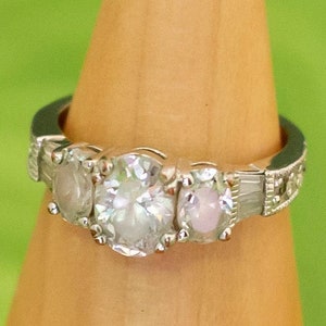Vintage Art Deco Three Stone Colorless Ring Size 7 by Avon - W9
