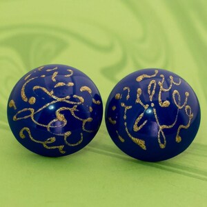 Vintage Indigo Dainty Doodle Stud Earrings by Avon - W3