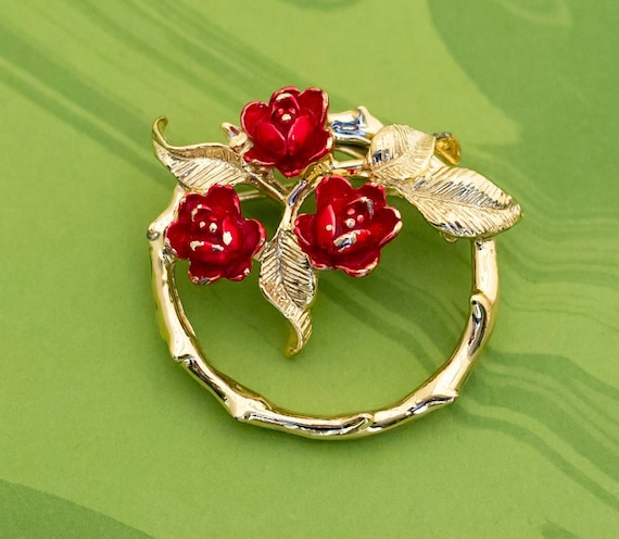 Vintage Rose Ring Elven Art Nouveau Brooch - W1 - image 1