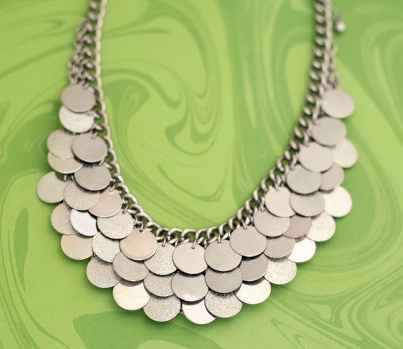 Vintage Bohemian Coins Silver Tone Bib Necklace 2… - image 1