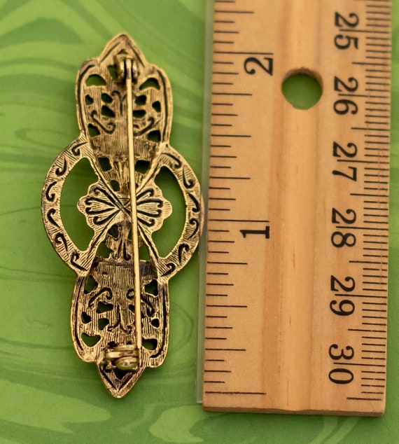 Vintage Leaf Ribbon Intricate Gold  Tone Brooch -… - image 2