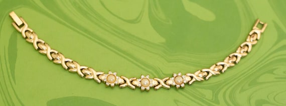 Vintage Vibrant Sun Rhinestones Gold Tone Bracele… - image 2