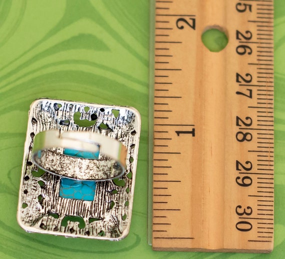 Vintage Geometric Cyan Rectangular Adjustable Rin… - image 3