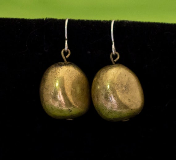 Vintage Brass Stone Elegant Dangle Earrings - W17 - image 1