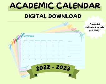 Calendario accademico colorato 2022-2023 - Agenda da 12 pagine!