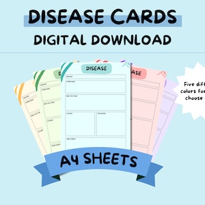 Disease Flashcards Digital Download - Biology, Medicine, Physiology & Genetics Study Pack