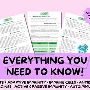 The Immune System - A-level Biology Study Notes Guide - Etsy