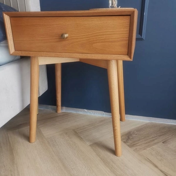 Oak bedside table with one drawer - Mid-century bedside table, Bedside table Bedroom furniture, Scandinavian style