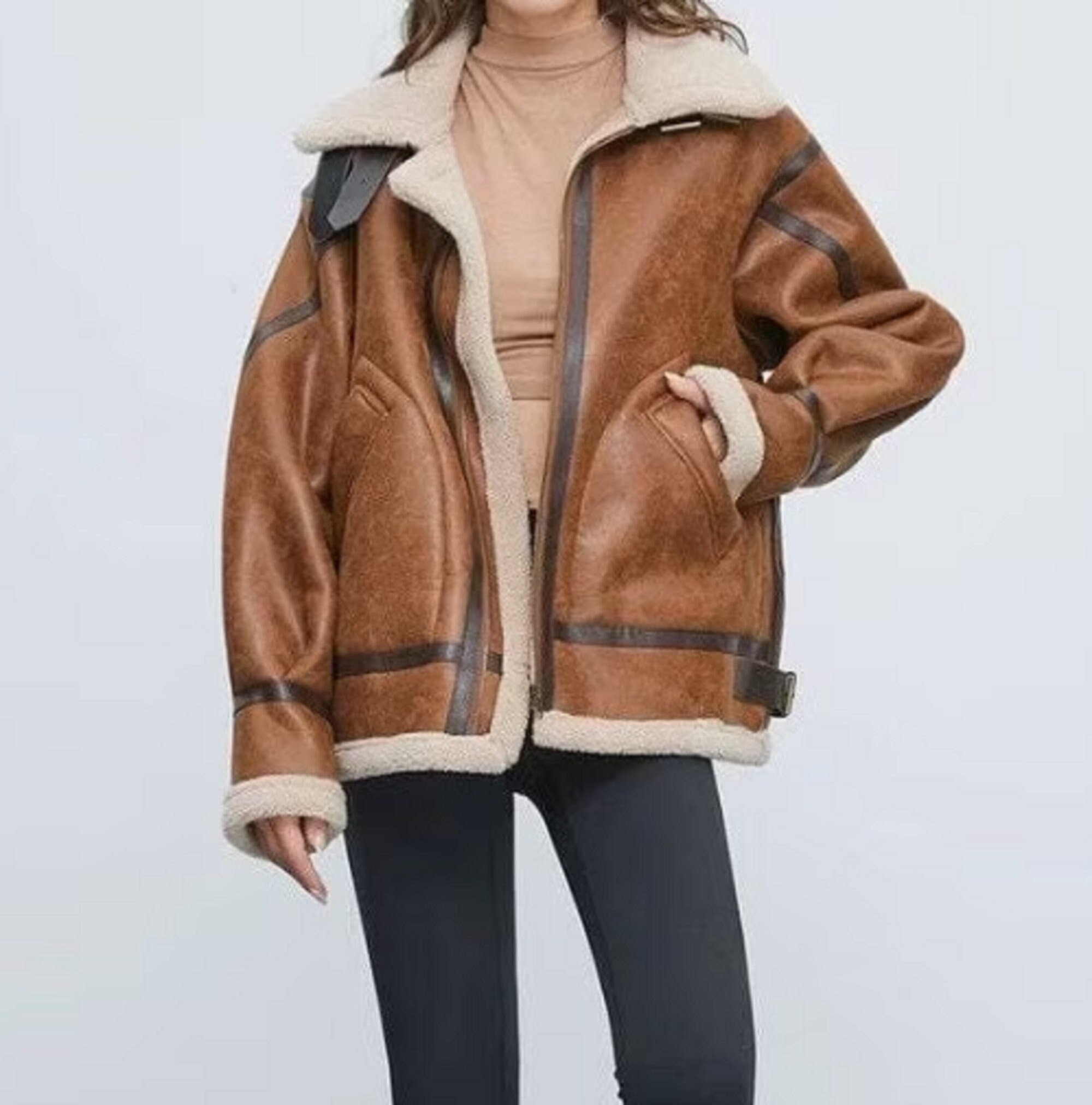 Hooded shearling shop jacket