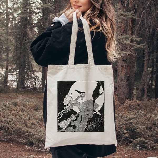 Vintage Book Illustration Tote Book Bag - Gothic Art Tote - Dark Light Academia Tote Bag - Classic Art Book Tote - Bookish Grocery Tote Bag