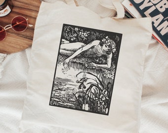 Vintage Narcissus Illustration Tote - Dark Academia Tote Bag - Light Academia Tote Bag - Bookish Tote Bag - Librarian Tote Bag - Greek Myth