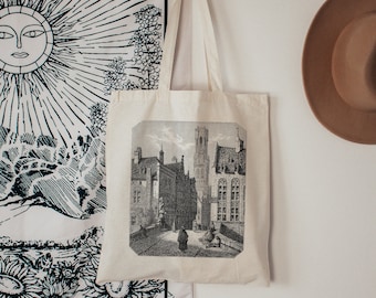 Vintage Book Illustration Tote Bag – Dark Academia Style