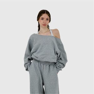 Oversized Wide Neck Crewneck Sweatshirt: Heavyweight Lounge Wear