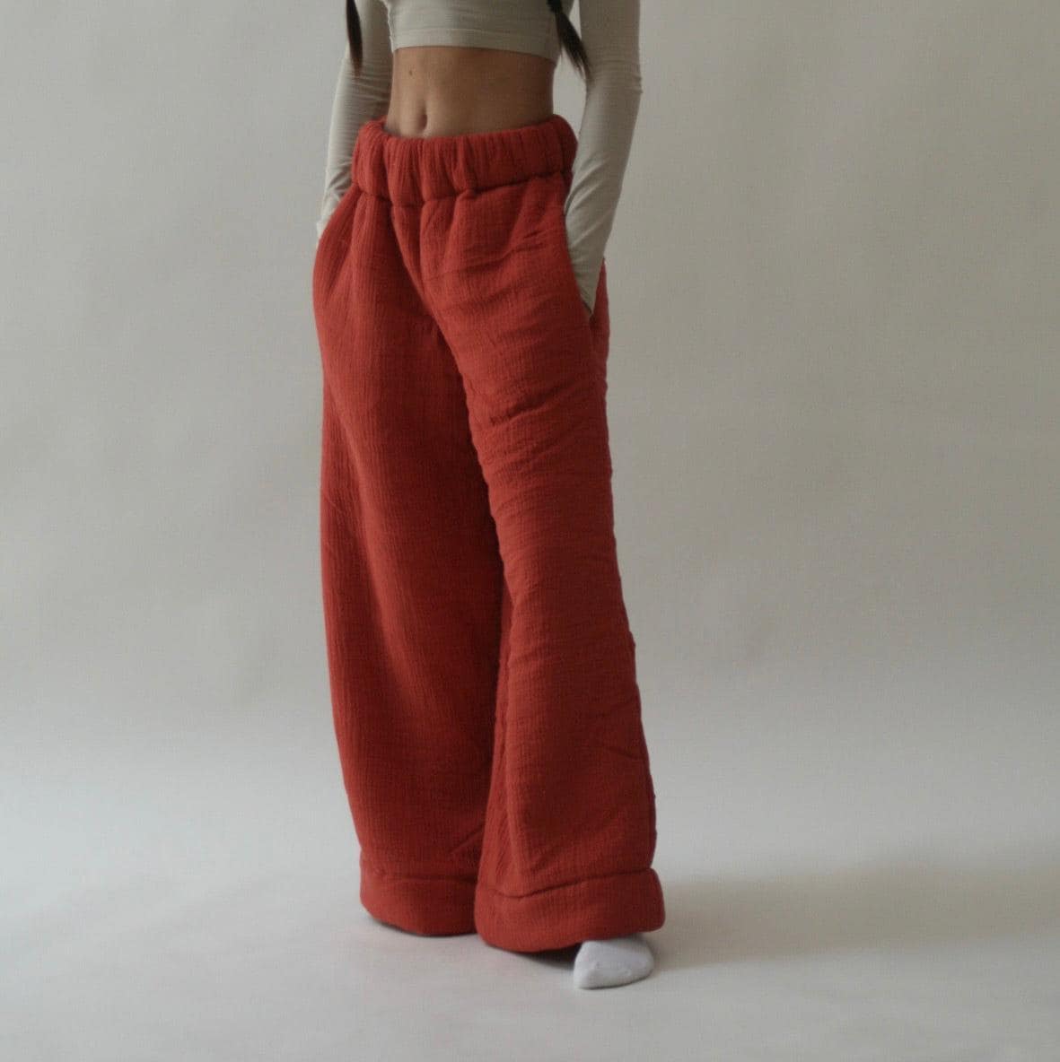 Orange Homebody Sweatpants – Sherpa Lined, Heavyweight Cozy Loungewear & Streetwear Blanket Pants Comfy, Relaxed Fit, Home and Street Style