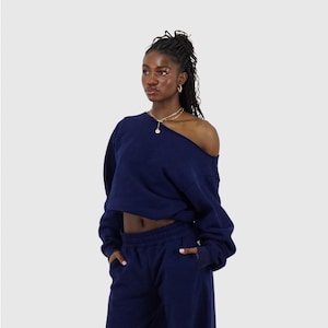 Oversized Wide Neck Sweatshirt: Heavyweight Grey & Navy Lounge Wear