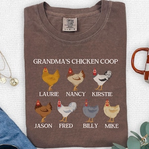 Custom grandma t-shirt with grandkids names, Personalized gift for grandma, Chicken lover gift, Mimi crewneck, Funny custom grandma shirt
