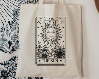 The sun tarot card tote bag, Celestial tote bag, Witchy tote bag, Spiritual tote bag, Sunflower tote bag