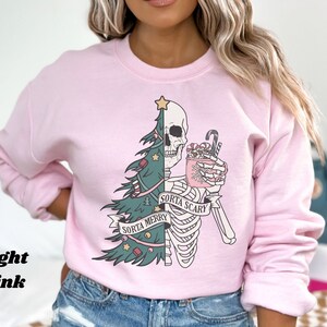 Funny Skeleton Christmas Sweatshirt, Creepy Christmas Crewneck, Pink ...