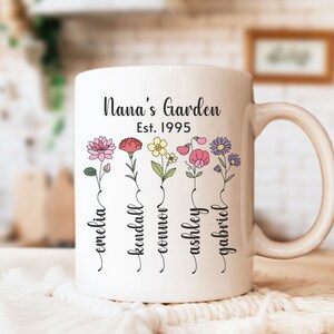 Nana&#39;s garden with grandkids name mug, Family birth flower mug, Custom grandma gifts, Personalized mugs, Mother&#39;s Day gifts, Birthday gifts