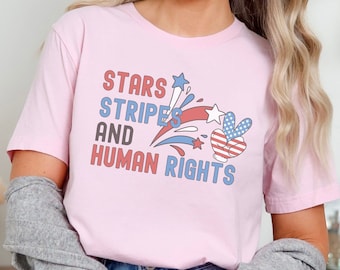 Anti 4th of July t-shirt, Liberal 4th of July shirts, Stars stripes and human rights, America tee, Political shirts, Patriotic clothing