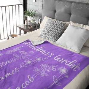 Grandma&#39;s Garden blanket, Birth flower blanket, Gift for grandma, Custom blanket with kids name, Customizable blanket, Personalized blanket