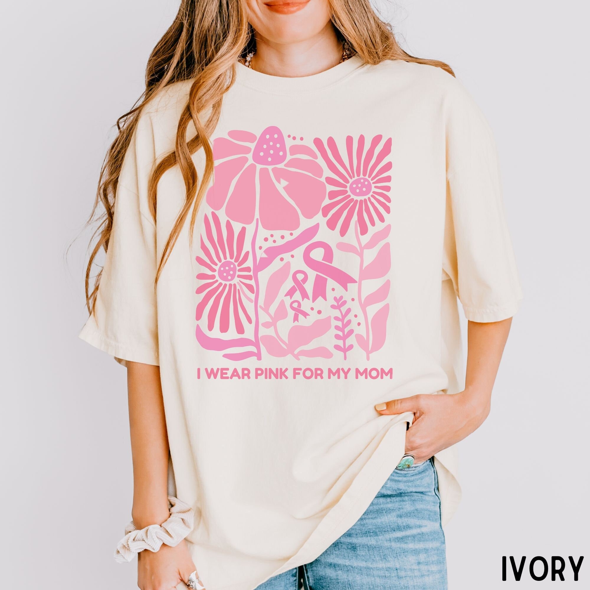 Custom Breast Cancer awareness month Comfort Colors® shirt, Personalized I wear pink for breast cancer shirt, Boho floral pink ribbon tshirt