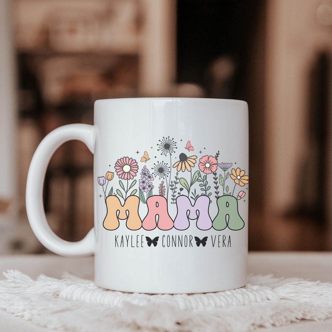 Personalized Mom & Kids Colored Coffee Mug, Mom Kids Hands Cup, Family With Kids Names, Mothers Day Gift From Kids Custom Gift From Children - UK