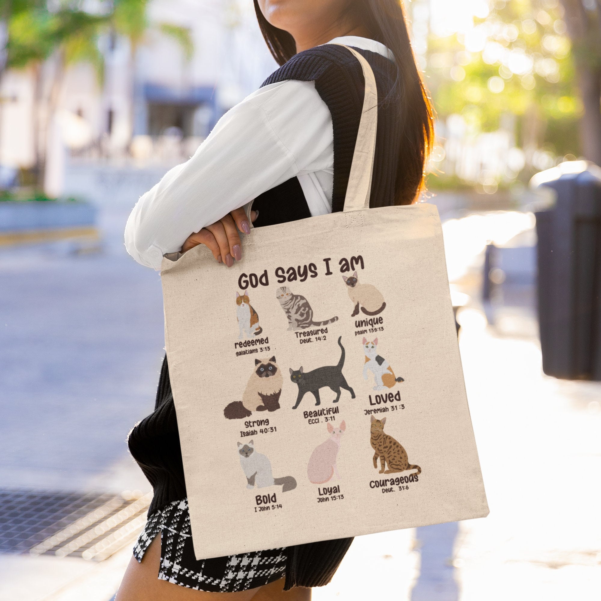 Funny Cat Tote Bag - Cute Cotton Canvas Reusable Shopping Bag For Women, Beach & Groceries - View #5