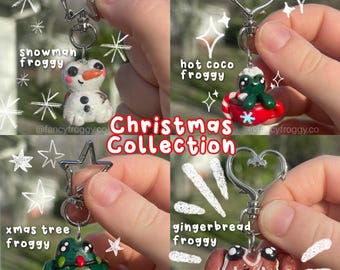 Handmade Christmas Froggy Keychain | Snowman , Gingerbread | Figurine | Frog | Kawaii | Gift | Polymer Clay | Charm | Keychain | Collectable
