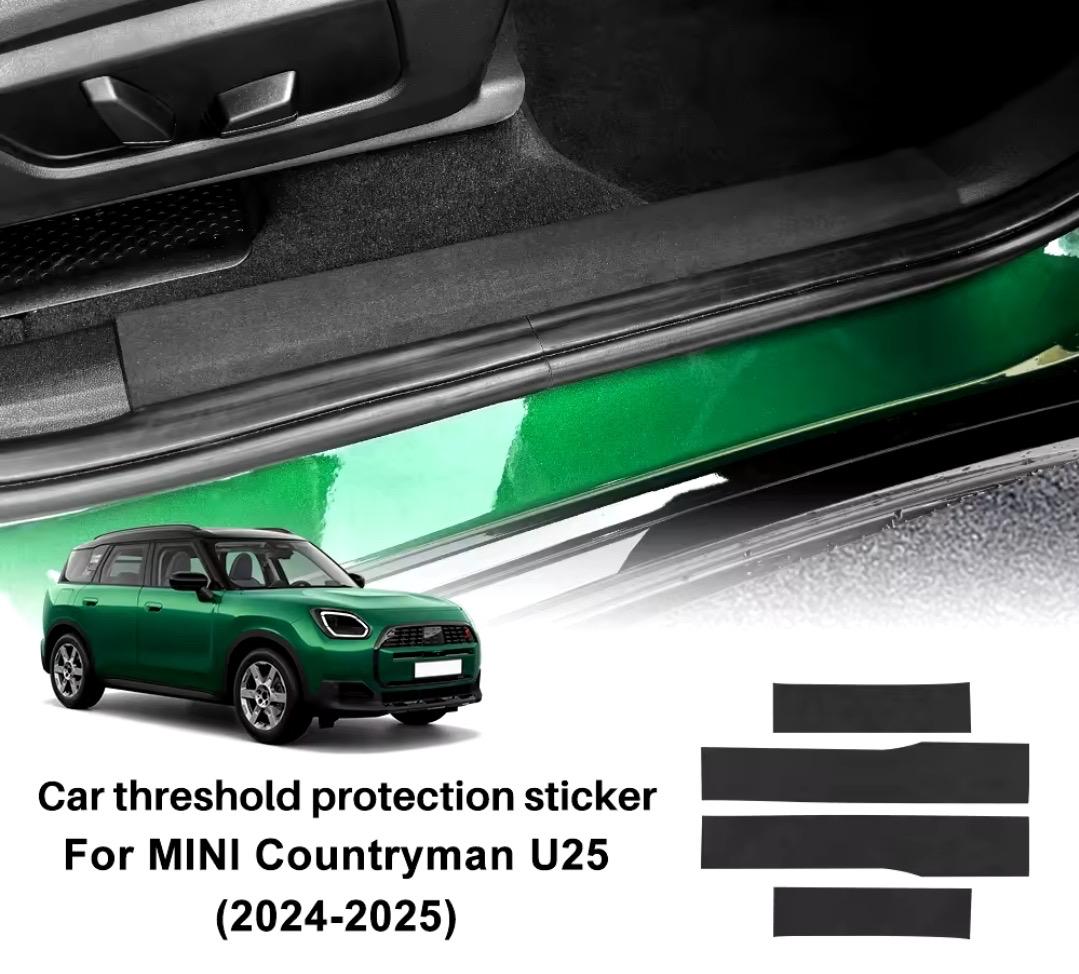 Autocollants De Seuil De Porte De Voiture Pour Mini Countryman, Protecteur De Seuil, Cuir PU, Carbone, Autocollants Bergame, Accessoires, U25, 2024, 2025, 4 Pièces