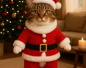 Christmas Santa Cat Dog Costume Pet Holiday Outfit Funny