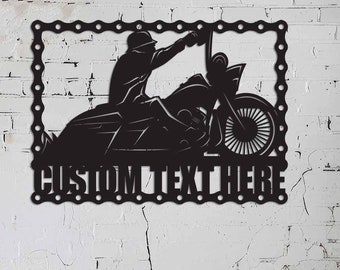 Motorcycle metal sign, custom design, customizable name, bike shop logo, workshop signage, man cave, garage art, wall art decor