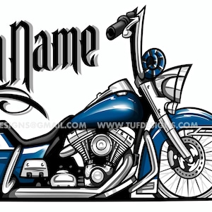 Motorcycle drawing, harley davidson artwork, custom bagger design, personalized name, bike shop logo, cholo style, low rider png file