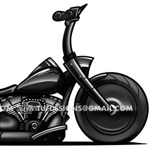 Fat boy motorcycle drawing, harley davidson artwork, custom softail art, bike shop logo design, motorbike clip art, biker png, illustration