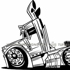 Semi truck drawing, SVG artwork, peterbilt art, truck driver logo, vector art, trucker graphics, cartoon trucks, PNG files, trucking design