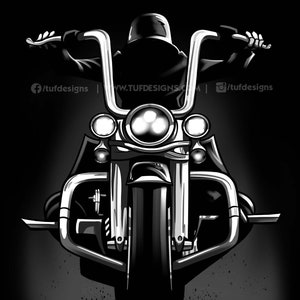Bike rider illustration, motorcycle drawing, biker design, downloadable png file, cholo style vicla, motorbike artwork
