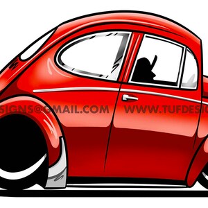 Red lowered california style bug drawing small car cartoon beetle clipart logo design image 3