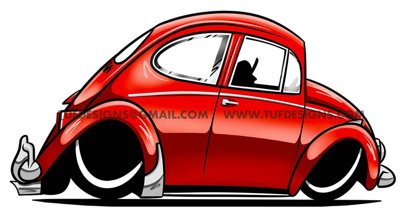 Red lowered california style bug drawing small car cartoon beetle clipart logo design image 3