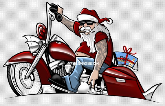 Motorcycle Art Santa Clause Biker Cartoon Drawing Etsy UK